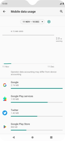 The data usage for each application is displayed below the name of the application.