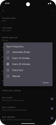 Press the required setting.