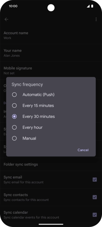 Press the required setting.