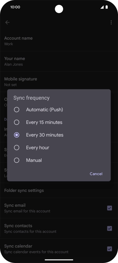 Press the required setting.