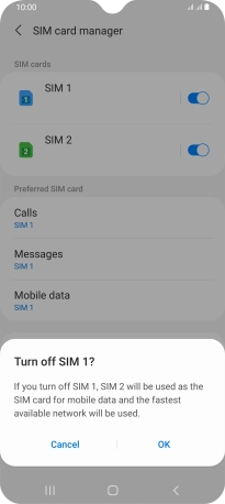 Press OK to turn use of the SIM on or off.