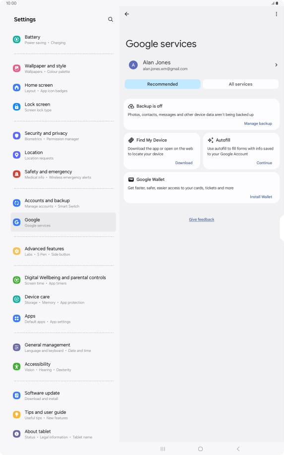 Press Manage backup.