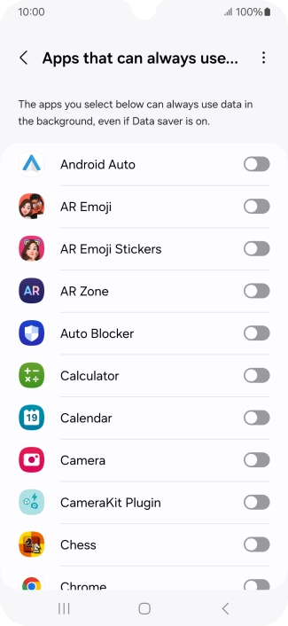 Press the indicators next to the required apps to turn the function on or off.