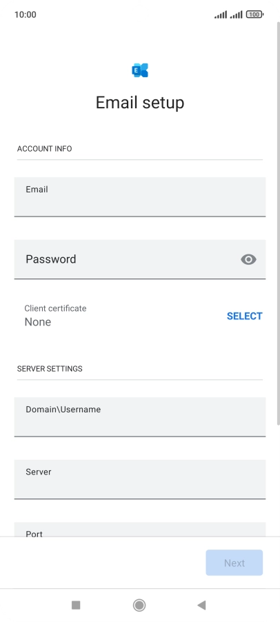 Press Password and key in the password for your email account. Press Password and key in the password for your email account.