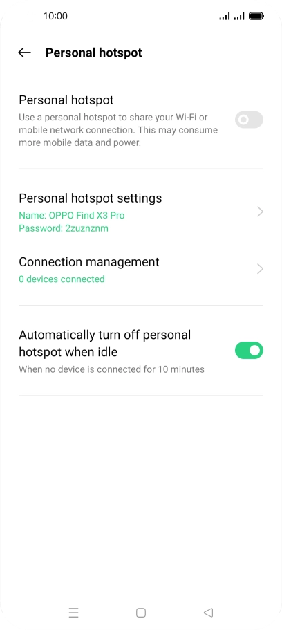 Press Personal hotspot settings. Press Personal hotspot settings.