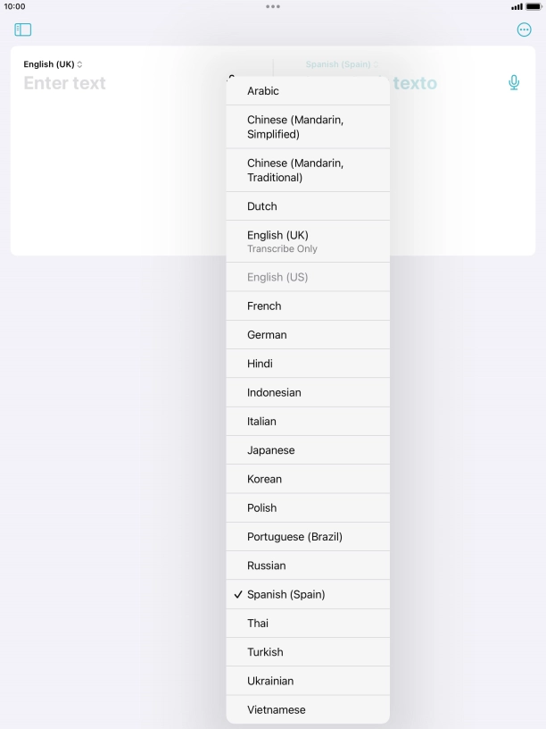 Press the required target language.