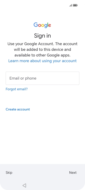 Press Email or phone and key in the username for your Google account.
