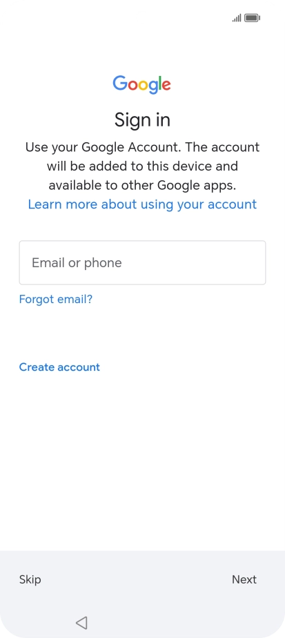 Press Email or phone and key in the username for your Google account.