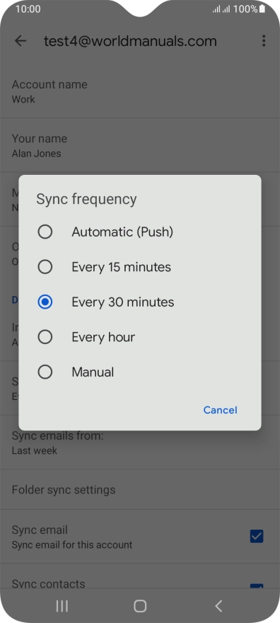 Press the required setting.