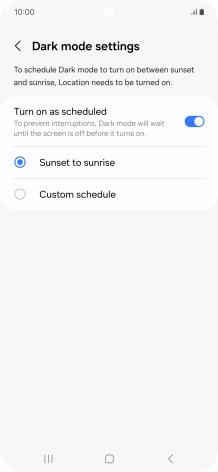 Press the required setting.