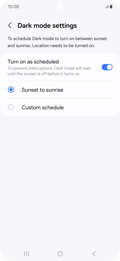 Press the required setting.