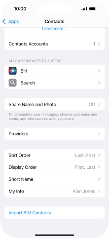 Press Import SIM Contacts.