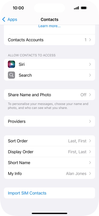 Press Import SIM Contacts.