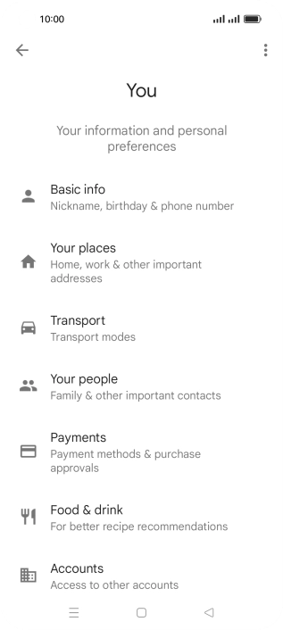 Press Basic info and follow the instructions on the screen to select phone owner settings.