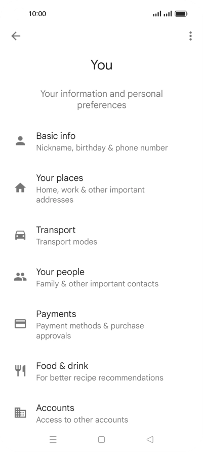 Press Basic info and follow the instructions on the screen to select phone owner settings.