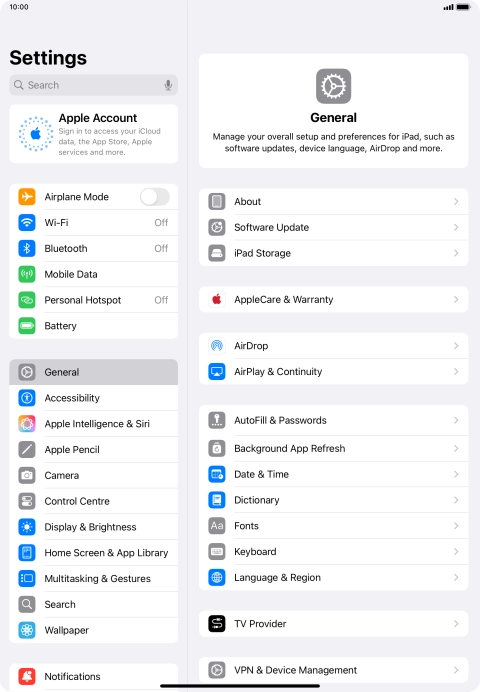 Press Apple Account. Press Apple Account.