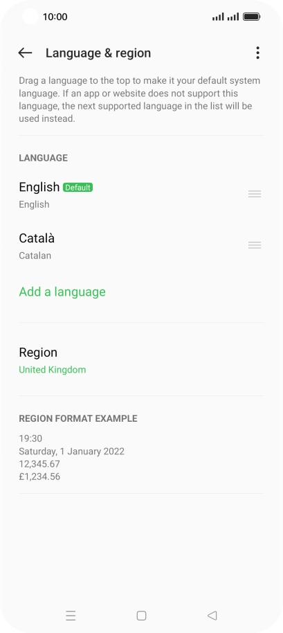 To subsequently select another language as the default language, press the move icon next to the required language and drag it to the top of the list.