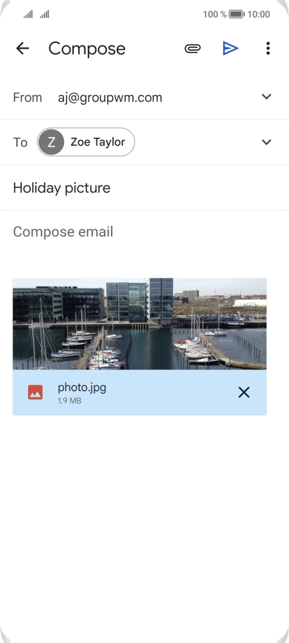 Press the text input field and write the text for your email message.
