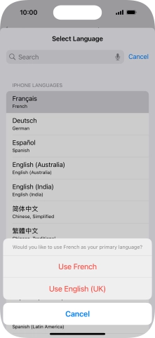 To select the new language as the default phone language, press Use ‹language› .
