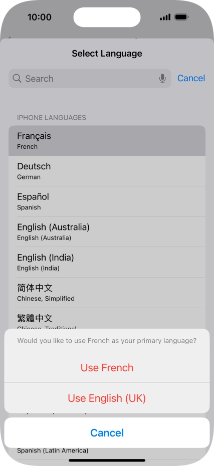 To select the new language as the default phone language, press Use ‹language› .