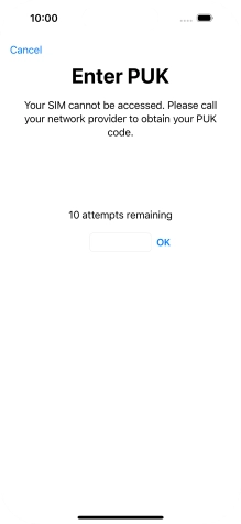 Key in the PUK and press OK.