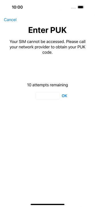 Key in the PUK and press OK.
