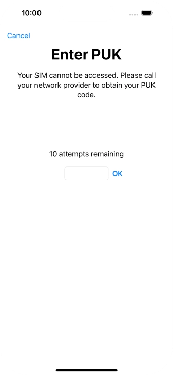Key in the PUK and press OK.