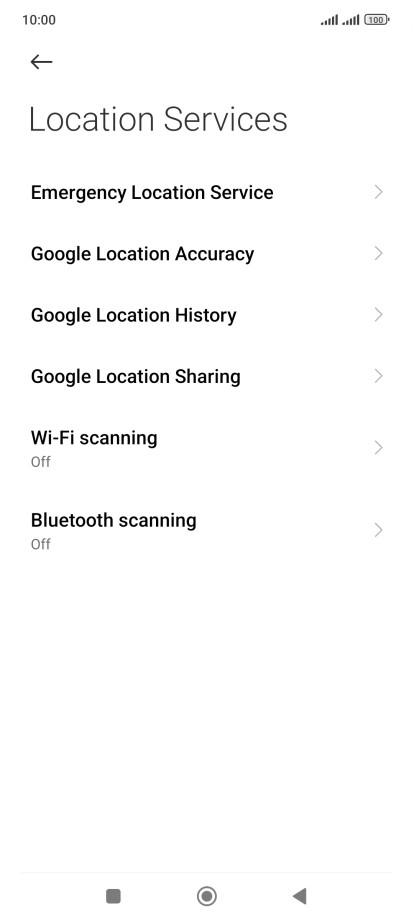 Press Google Location Accuracy. Press Google Location Accuracy.