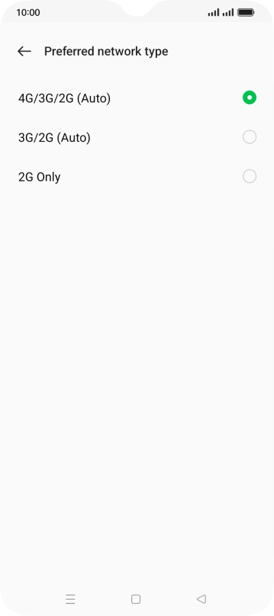 Press the required network mode.