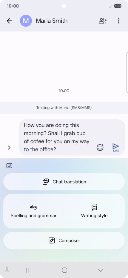 To check your text for grammatical and spelling errors, press Spelling and grammar and follow the instructions on the screen to use the function.