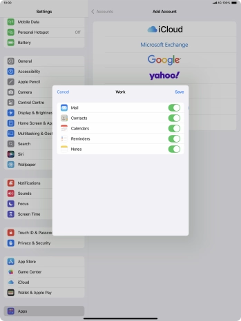Press the indicators next to the required data types to turn synchronisation of each data type on or off.
