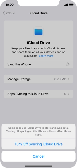 If you turn off the function, press Turn Off Syncing iCloud Drive.
