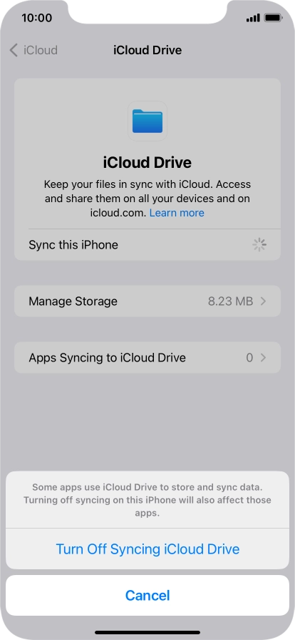 If you turn off the function, press Turn Off Syncing iCloud Drive.