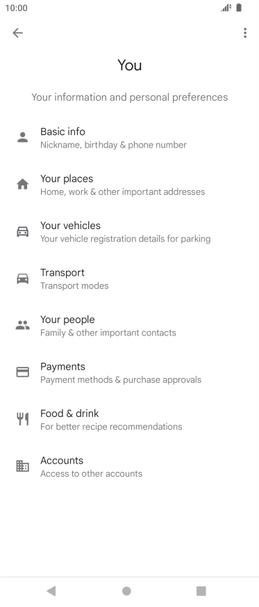 Press Basic info and follow the instructions on the screen to select phone owner settings.