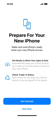 Press Get Started and follow the instructions on the screen to select the required settings and back up the phone memory to iCloud. Once you've received your new iPhone, you'll be able to restore the content of the iCloud backup.