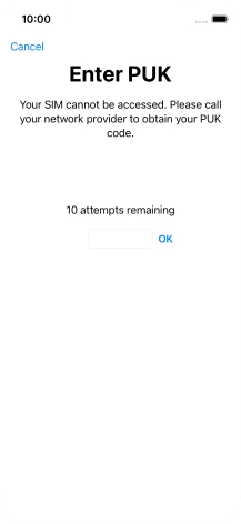 Key in the PUK and press OK.