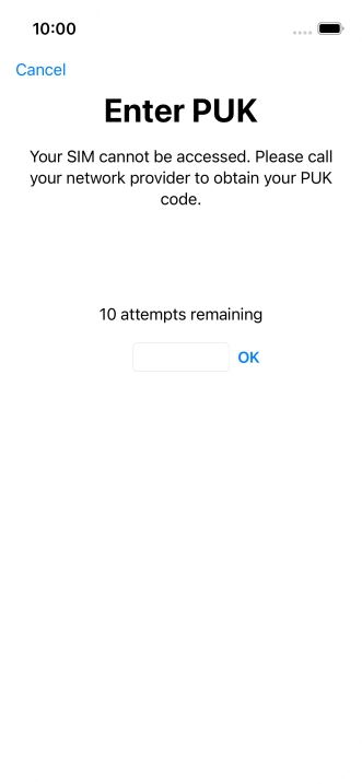 Key in the PUK and press OK.