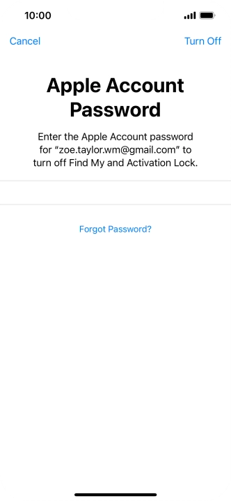 Key in the password for your Apple ID and press Turn Off. Wait a moment while the factory default settings are restored. Follow the instructions on the screen to set up your phone and prepare it for use.