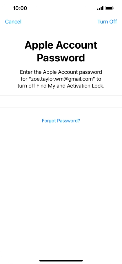 Key in the password for your Apple ID and press Turn Off. Wait a moment while the factory default settings are restored. Follow the instructions on the screen to set up your phone and prepare it for use.