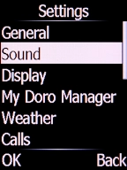 Select Sound and press the Left selection key.