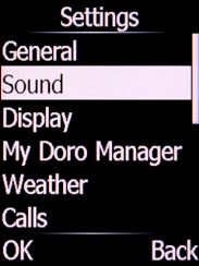 Select Sound and press the Left selection key.