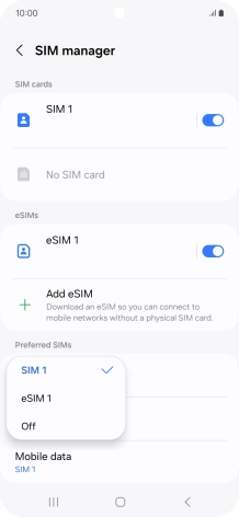 Press the required setting.