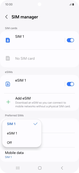Press the required setting.