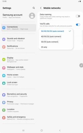 Press the required network mode.