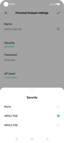 Press WPA3 PSK to password protect your Wi-Fi hotspot.
