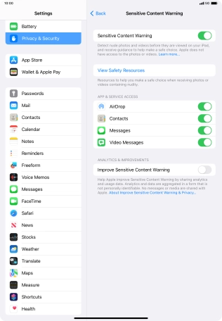 Press the indicators next to the required applications to turn the function on or off.