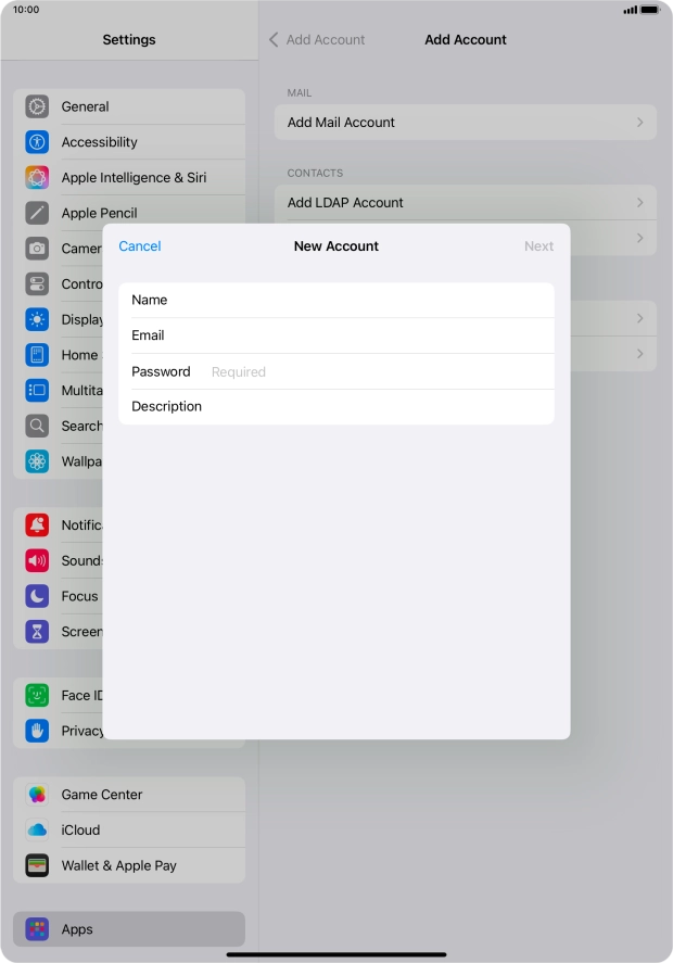 Press Password and key in the password for your email account.