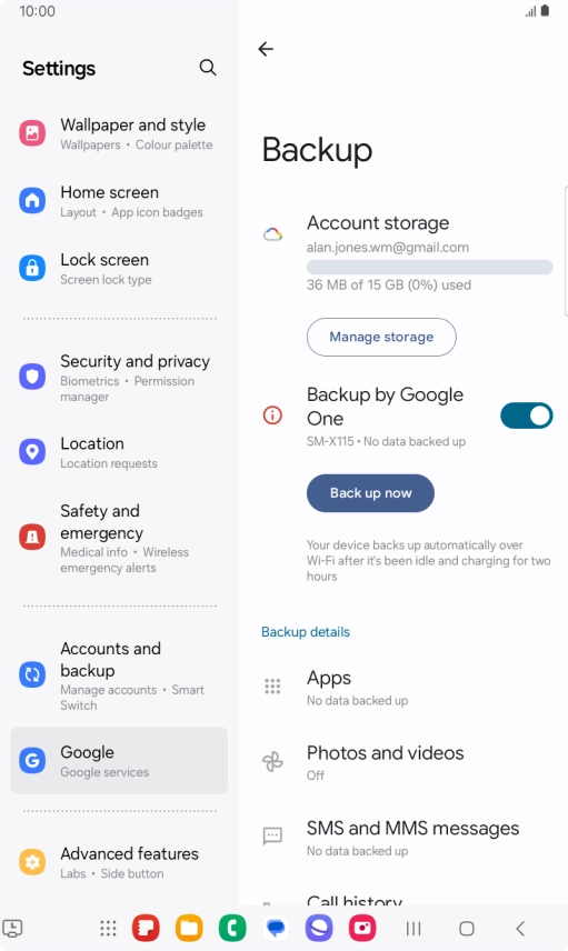 Press Back up now and wait while the memory is backed up.