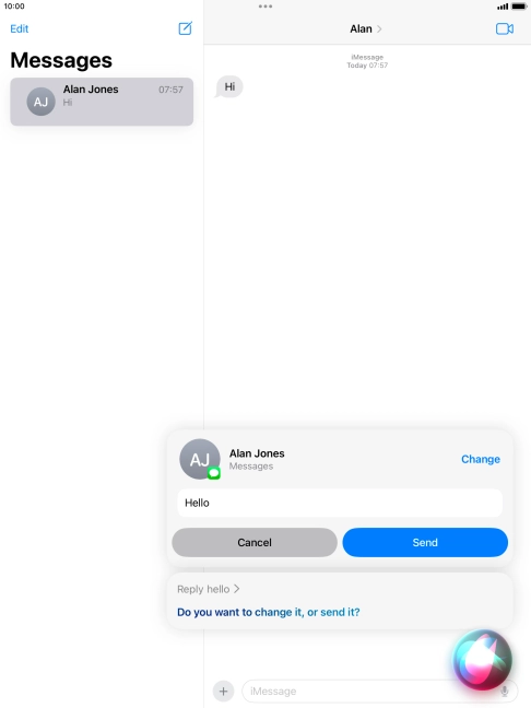 If an application is open on your tablet, such as a Mail or Messages, you can also use the functions available here, e.g.: REPLY [text].