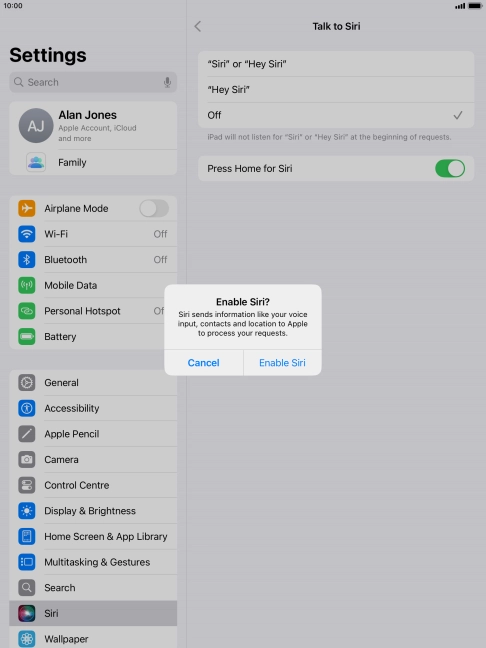Press Enable Siri.